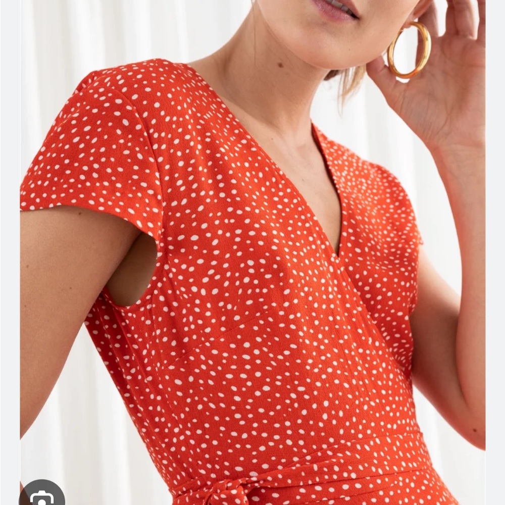 & Other Stories red dress with white polka dots wrap dress size 2